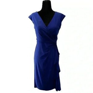 Lauren Ralph Lauren Dress Surplice Wrap Front Sleeveless Royal Blue  Size 2